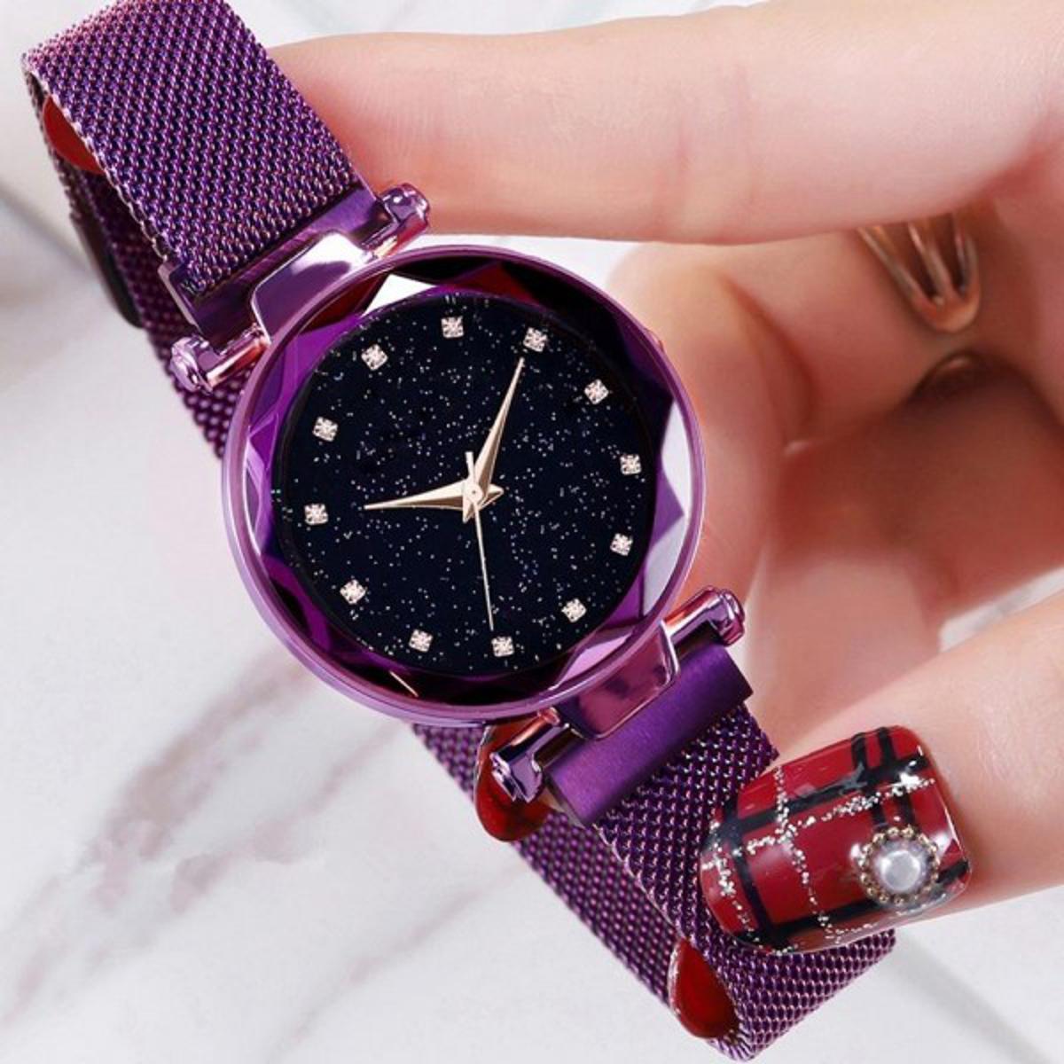 Girls Quartz Watch Magnetic Buckle Ladies Wristwatch Women Fashion Starry Sky Magnetic Mesh Steel Strap Chain Girl Clock Waches