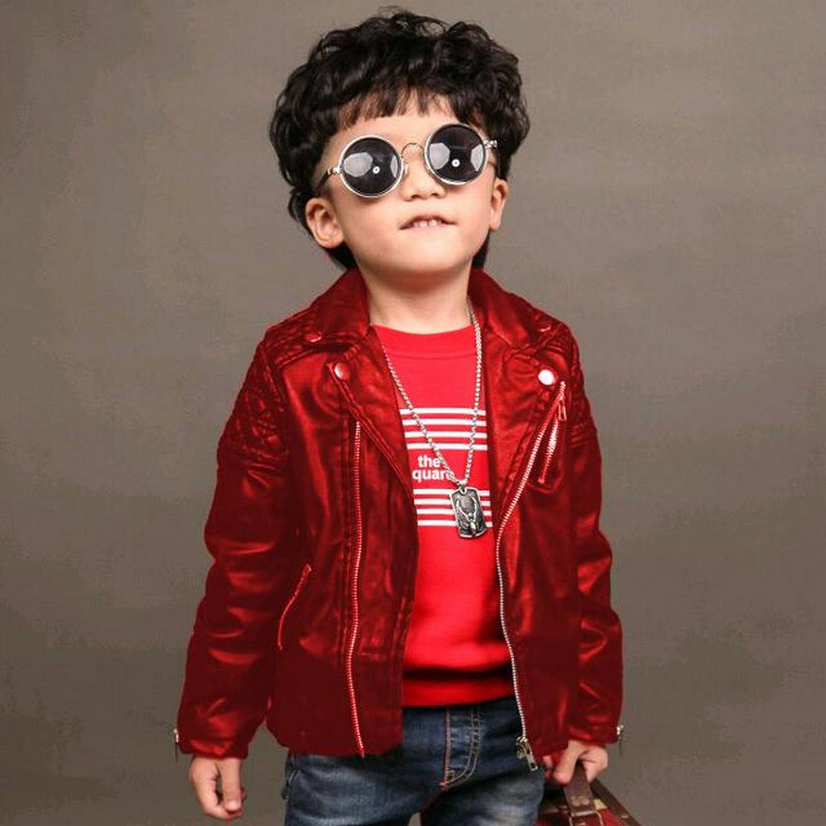 kids red leather jacket