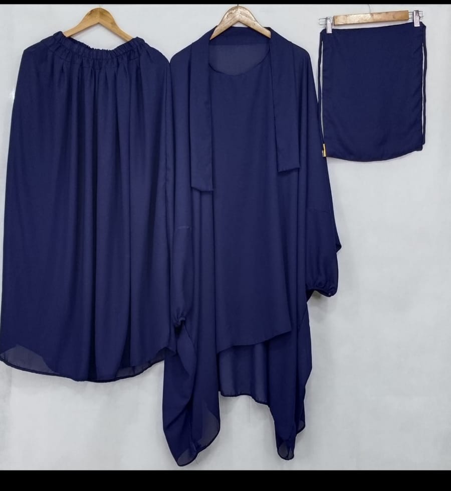 3 Piece Jilbab Set with Naqab & Skirt Black | Wool Peach Fabric | Full Coverage Modest Islamic Wear for Women | Prayer, Umrah & Daily Wear