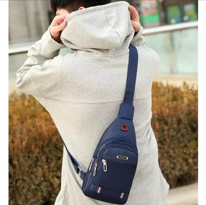 Men's Nylon Summer Casual Side Bag for Men - Crossbody Sling Messenger with 3 Zippers