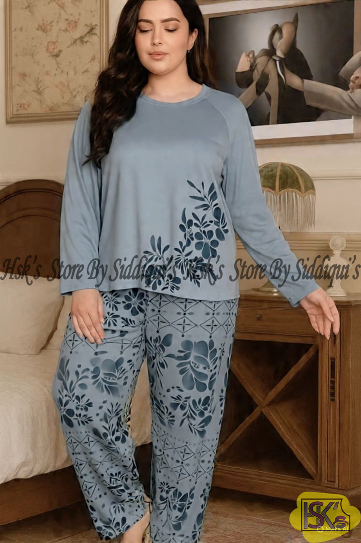 Grey Heart Print Soft Cotton Night Suit T Shirt and Pajama Set For Women and Girls Comfortable Soft Fabric For A Good Nights Sleep