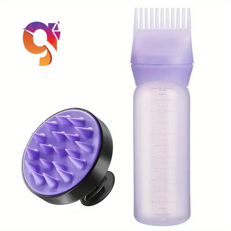 Silicone Hair Care Set: Scalp Massager & Root Comb with Oil Applicator Bottle 2 Pcs Set - Perfect for Salon & Home Use, Ideal for All Hair Types (Random  Colours)