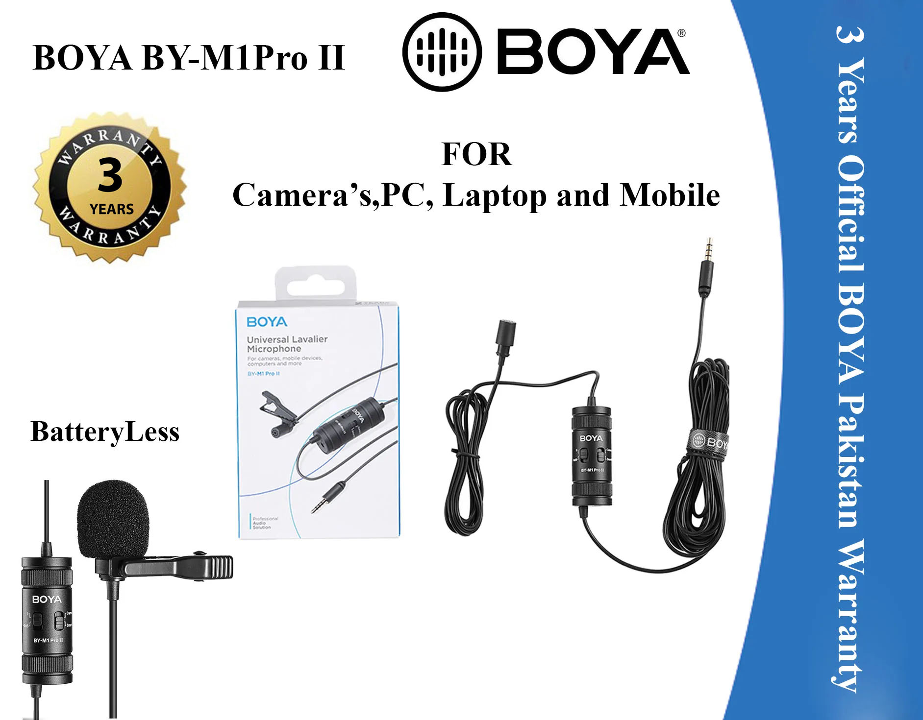 BOYA By-M1 Pro II Microfono Lavalier Con Riduzione Del Rumore, Compatto E Professionale