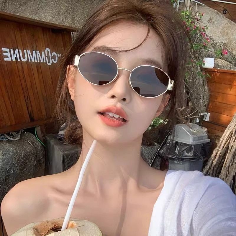 Trending Celine Inspired Retro Oval Sunglasses for Women – Luxury Small Frame Fashion Shades | Classic Steampunk Design, UV400 Polarized Lenses, Vintage Metal Brand Designer Eyewear, Ladies Retro Chic Sunglasses New Fashion Style