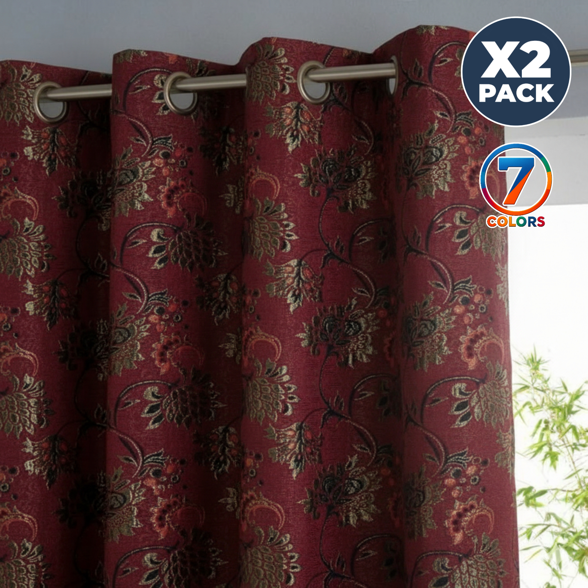 Tulip Blossom Printed Curtain Pair - 2 Pieces Readymade Door & Window Drapes for Guest Room & Lounge by Ashrafsons lnn