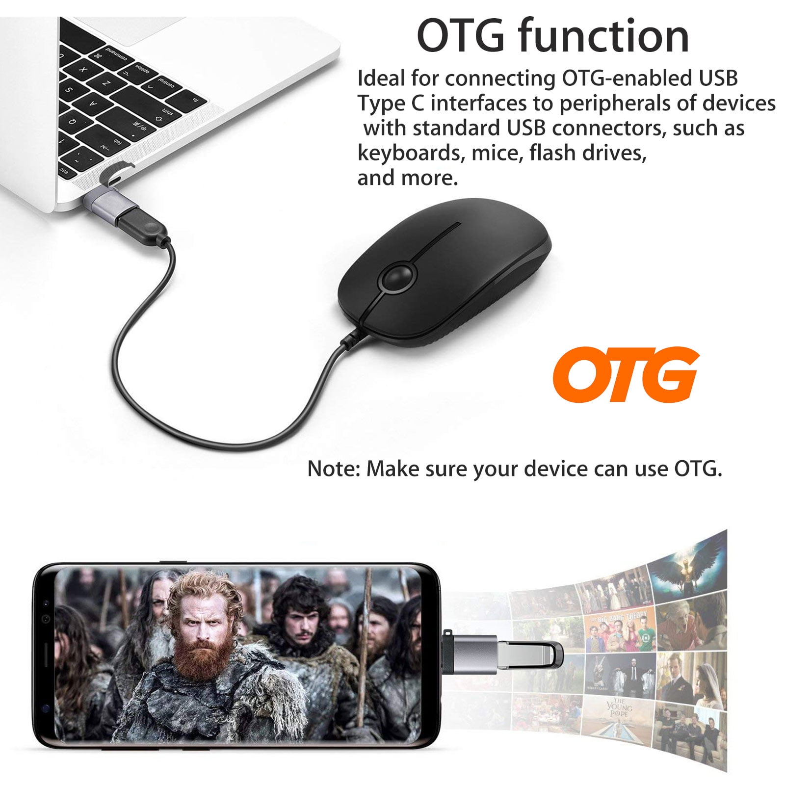 Micro OTG Adapter, Micro USB Male to USB-A Female Andriod OTG Adapter Compatible with Samsung S7 S6, OTG Micro Devices, Flash Drive, Keyboard (Black)