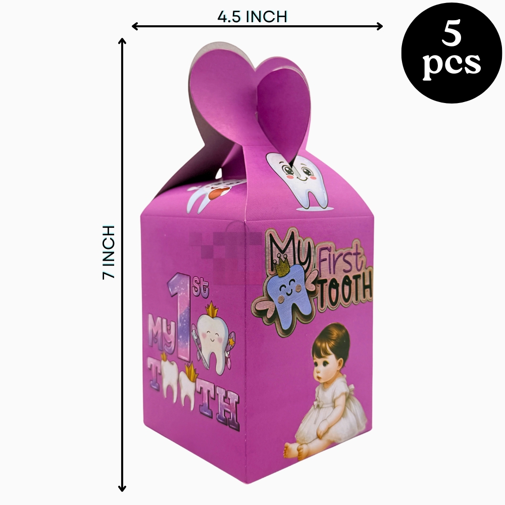 First Tooth Goody Box - 7 x 4 Inch - First Tooth Decoration - First Teeth Gift Box - First Tooth Goodie Boxes - First Tooth Decoration Baby Box - First Teeth Decoration Themes - First Tooth Boxes - Pink - Girls - Pack Of 10