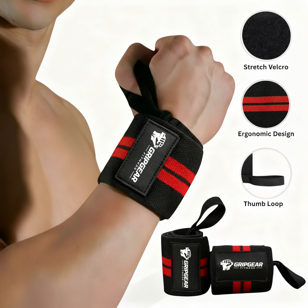 Wrist Wrap for gym, Pair of Wrist Strap for Weightlifting, Powerlifting & Workout Training | Adjustable Heavy Duty Wrist Band for Gym Fitness, Bodybuilding, CrossFit, Exercise | Strong Grip Wrist Support Wrap for Men & Women