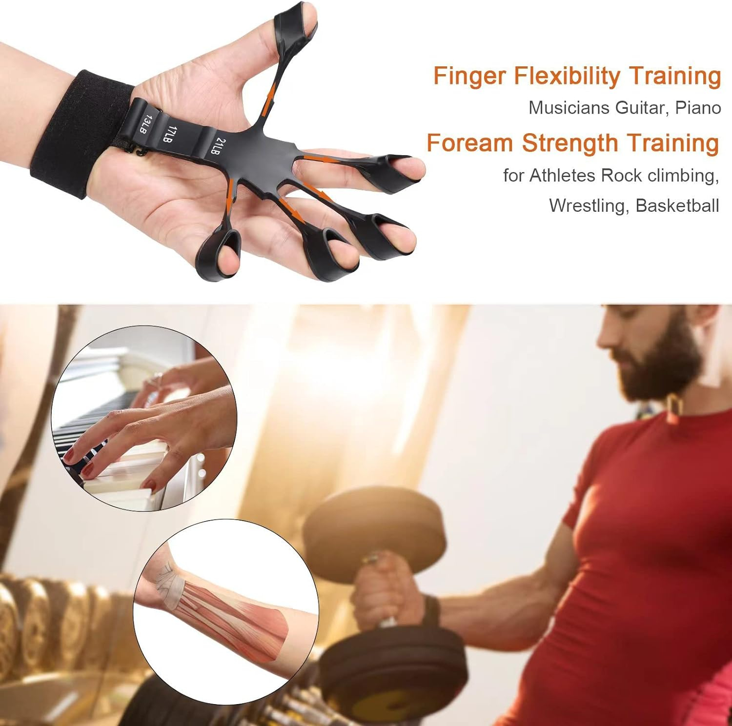 Adjustable Hand Grip Strengthener – Portable Hand Exerciser with Wrist Strap, Forearm & Finger Strength Trainer for Fitness Gym Physical Therapy, Non-Slip Durable Grip