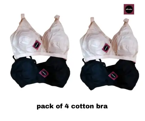 Pack of 4 Cotton bra for women girls ladies brazier blouse, skin, black, WHITE, undergarments, lingerie, panties
