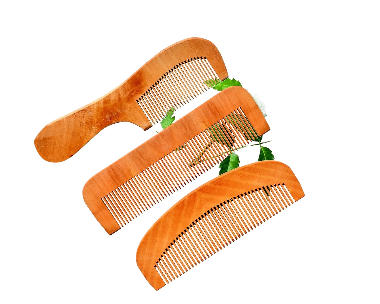 Pack of 3 Pieces Handmade Neem Wooden Comb (Lakdi ka Kangha) Anti Dandruff Comb Specially Beard | Wide Tooth Comb  For Women & Men Hair Growth.