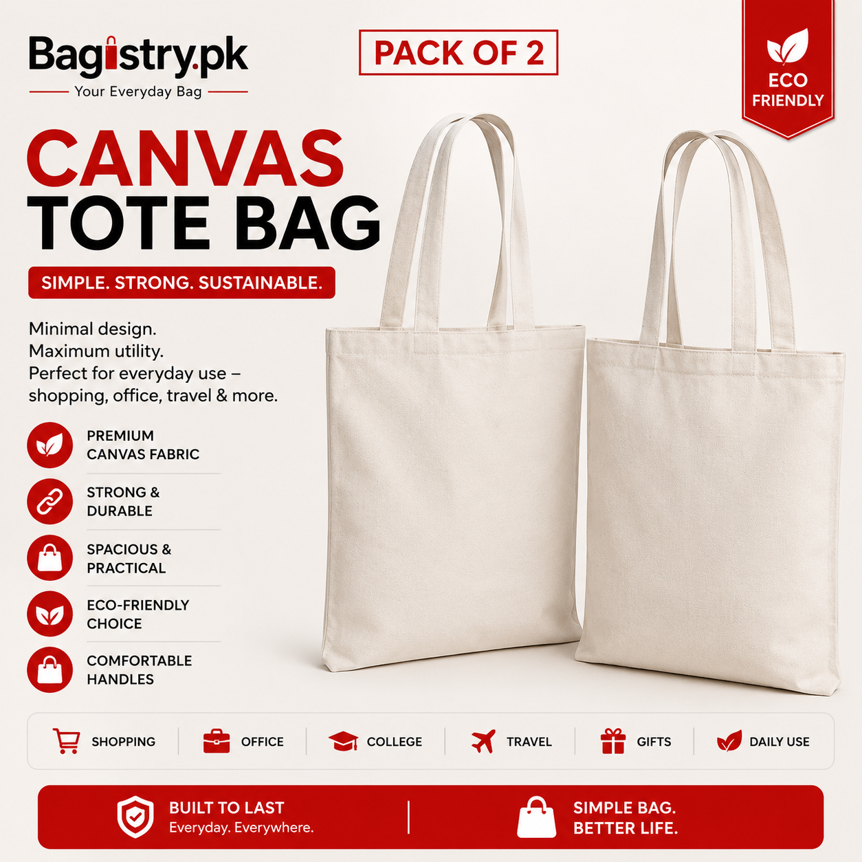 Tote bags Pack of 2  5  10 Bagistry.pk Shopping Bags for Girls reusable foldable eco-friendly Bags cotton handle tote