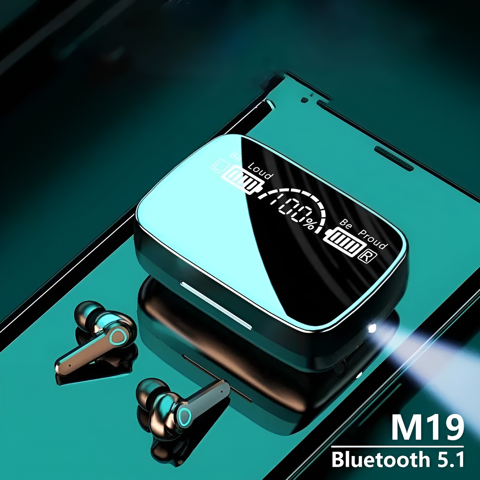 M19 TWS (True Wireless Stereo) Bluetooth Handsfree Earphones Headset With HiFi Stereo Sound & Touch Control System (Connected With All Bluetooth Devices).