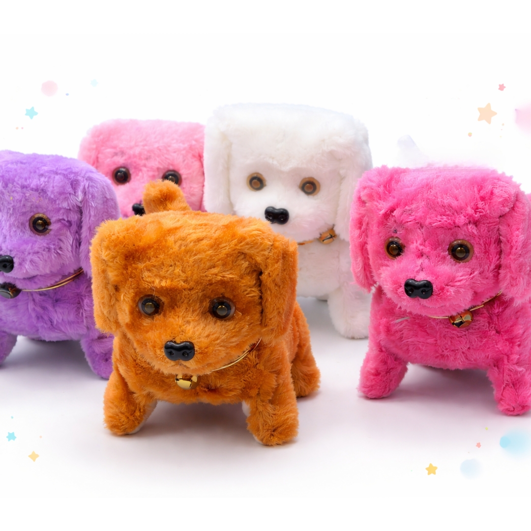 1pcs Cartoon Walking Barking Puppy Dog Plush Toy Flash Eyes Battery Operated Multicolor