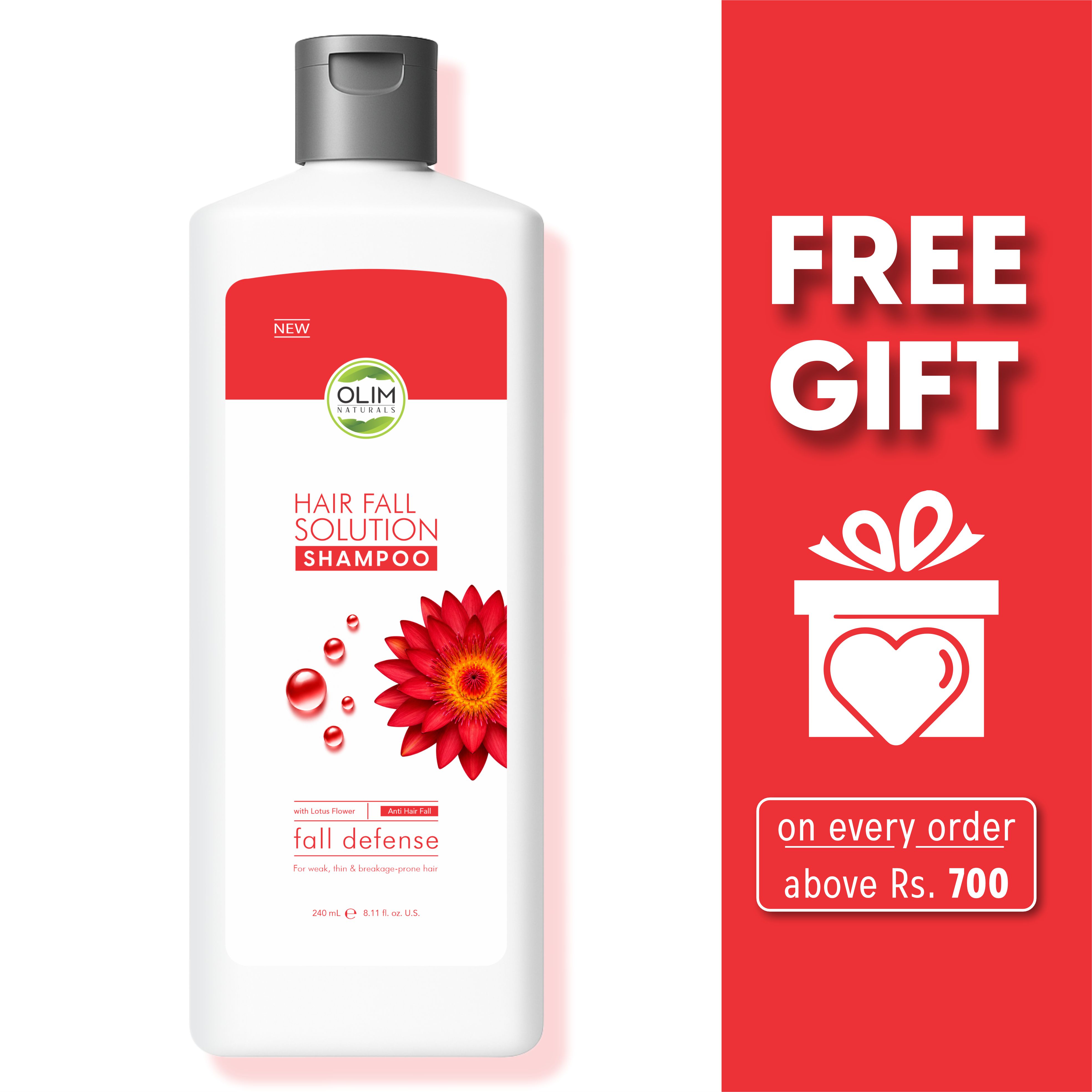 OLIM Naturals Hair Fall Solution Shampoo – Sulphate Free Anti Hair Fall Shampoo for Weak, Thin & Breakage-Prone Hair | Lotus Flower Extract