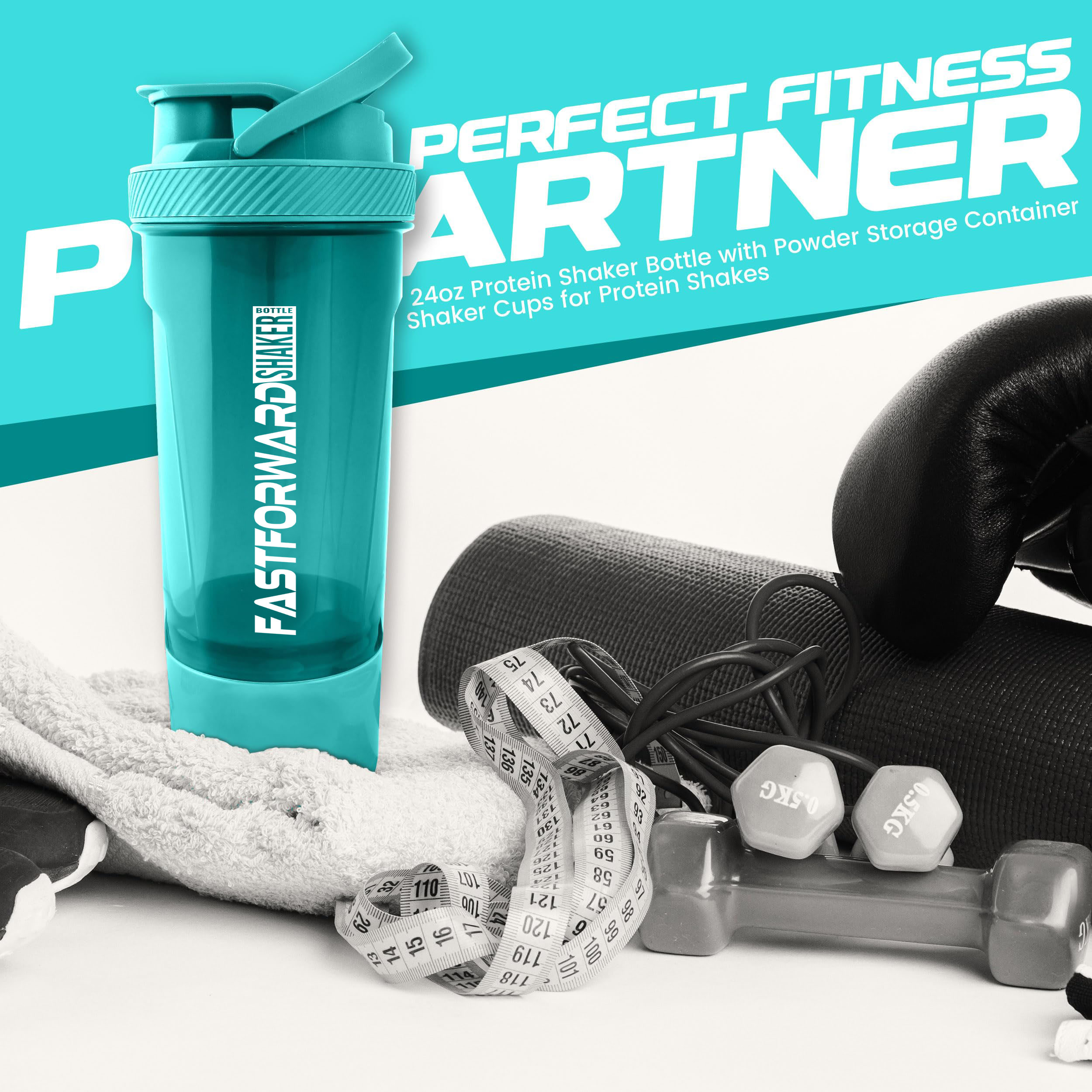 Shaker Bottle - 24 Ounce Protein Shaker Plastic Bottle for Pre & Post workout with Twist and Lock Protein Box Storage