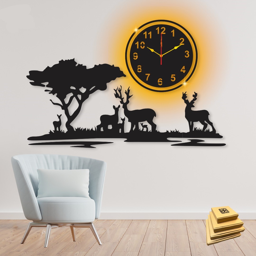 3D Jungle Wooden Wall Clock Numeral Quartz Watch DIY Design Decoration Piece for Home Decor Living Room and Offices and for Gift Items