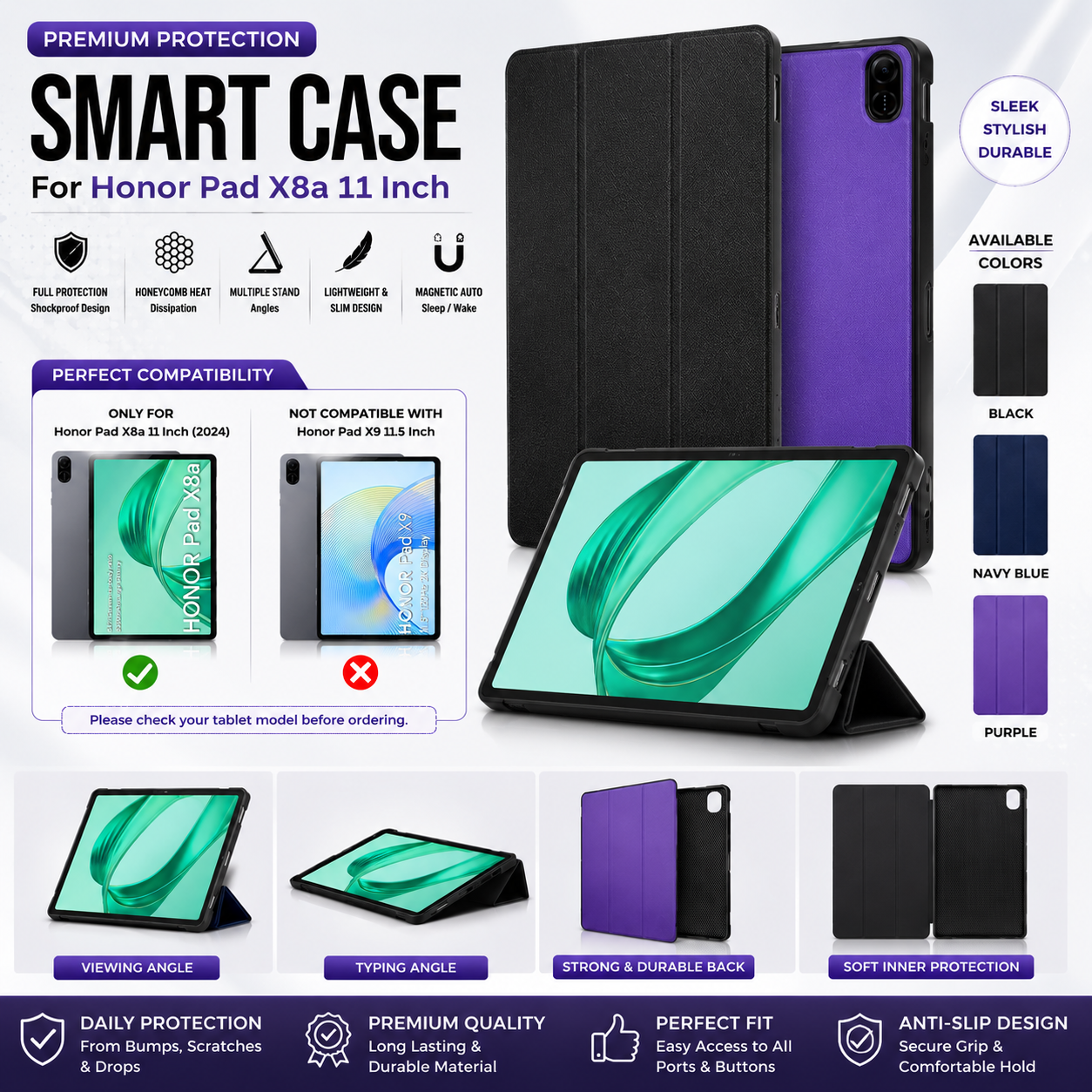 Stand Leather Case Cover For Honor Pad X8a 11 Inch (2024 Model NDL-W09) - Shockproof Smart Flip Protective Cover