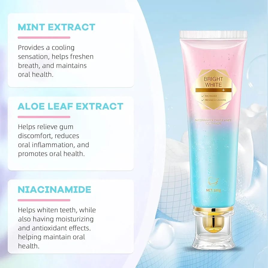 Whitening Toothpaste 100ml with Probiotics & Niacinamide | Safe Deep Cleaning Formula | Removes Surface Stains | Enamel Protection | Fresh Breath for Everyday Oral Care