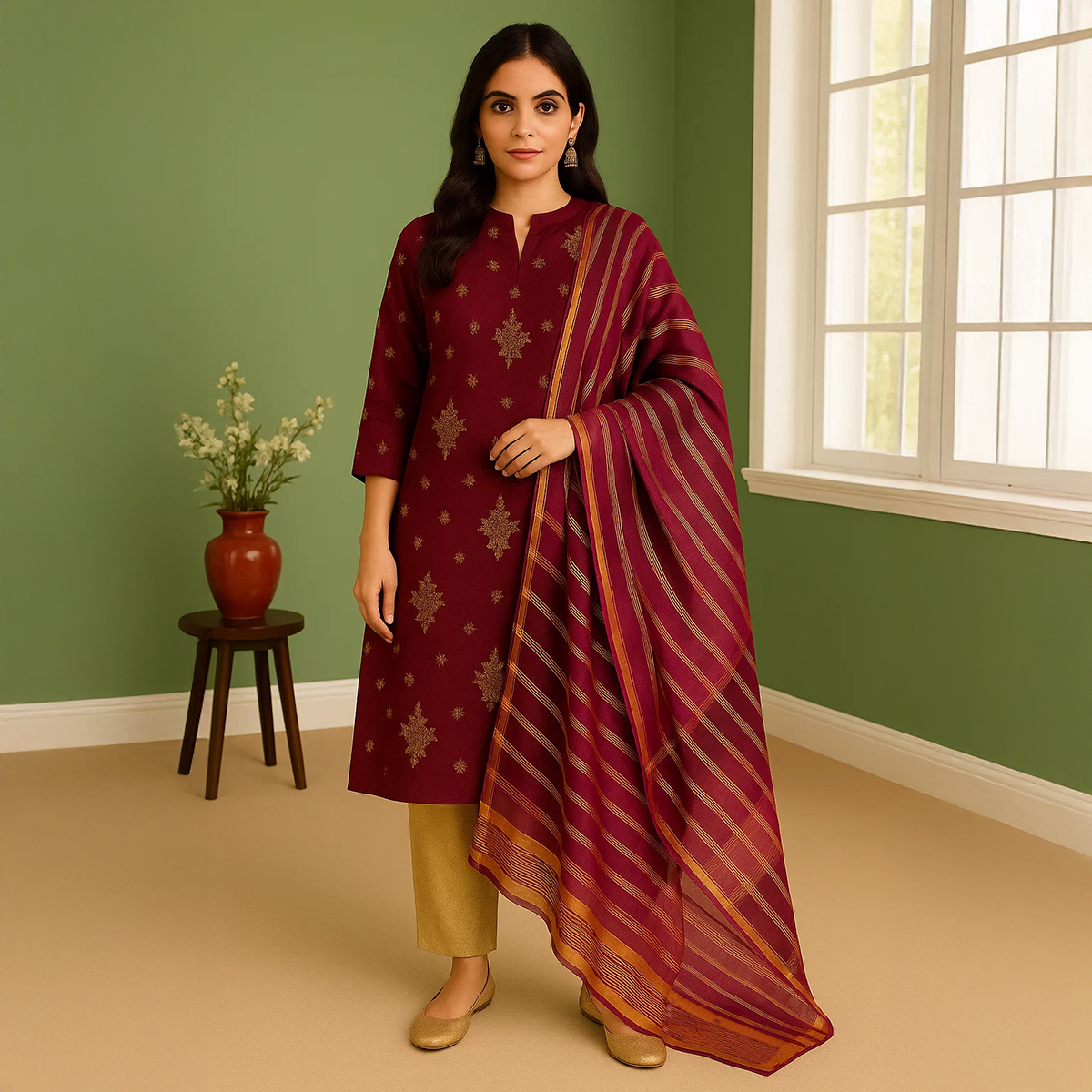 Fashion Vista Pure Organza Bunch 3 PC Unstitched Suit With Organza Zari Lining Dupatta and Maysori Trouser - Unstitched Fabric For Women - Dress For Girls - Dress For Women - (Magenta Color)