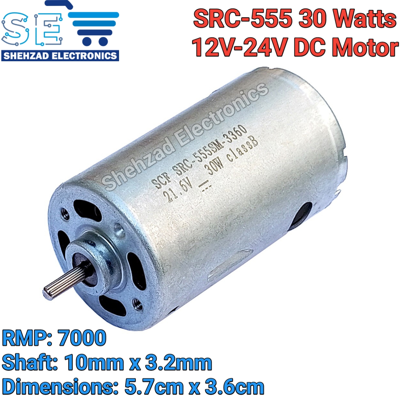 SRC-555 DC Motor 12V-24V 30W High-Torque 7000 RPM Small Electric Motor for DIY Projects, Drills & Robotics