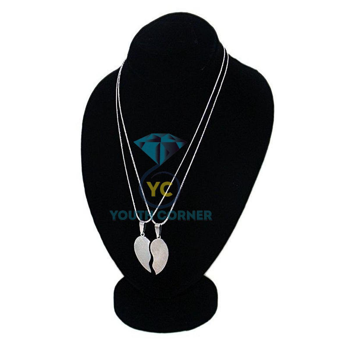 Simple Broken Heart Double Chain Pendant Necklace For Couple