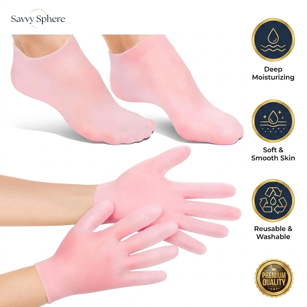 2 Pairs Silicone Moisturizing Gloves & Socks Set | Spa Gel Gloves & Heel Socks | Cracked Hands & Feet Repair | Hydrating Moisturizing Gloves for Dry Skin | Manicure & Pedicure Care for Women & Men