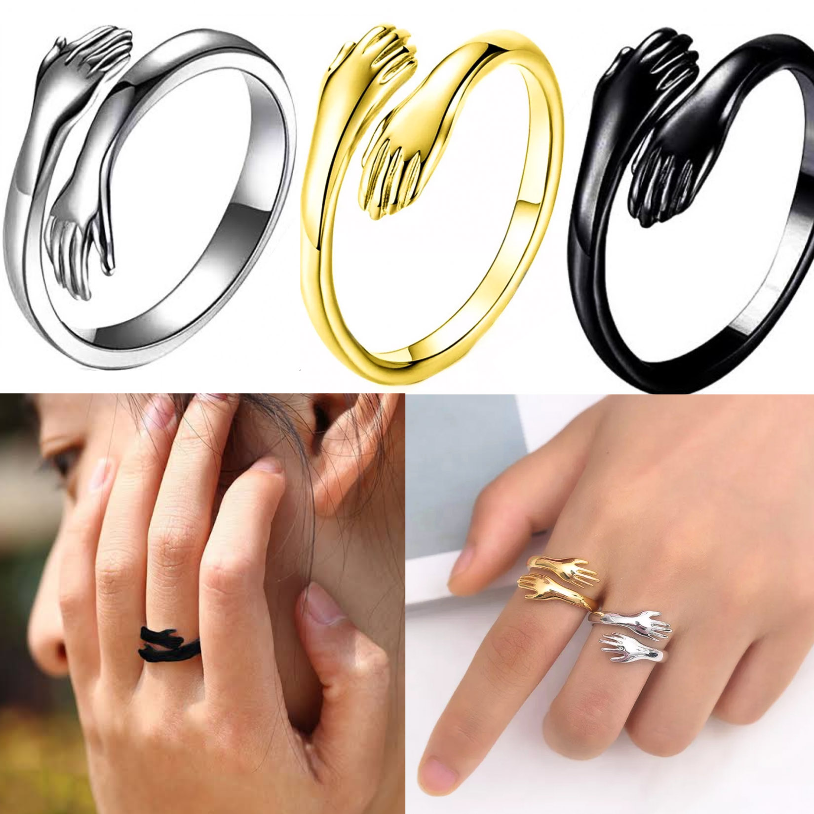 Pack Of 1 Couple Hug Rings, Open Adjustable Rings For Girls , Wrap Rounds Hug Type Ring For Men And Women , Gold Ring, Silver Ring , Black Ring, Gift For Girls Rings, Hug Ring