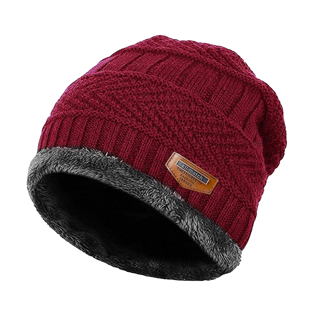 Unisex Original Maroon Beanie Cap Hat Winter Knitted Cap | 4 Piece Warm Winter Beanie Set | Knit Hat, Neck Warmer & Gloves Combo | Random Colour & Design | Unisex Thicken Knitted Balaclava Skullies for Men & Women