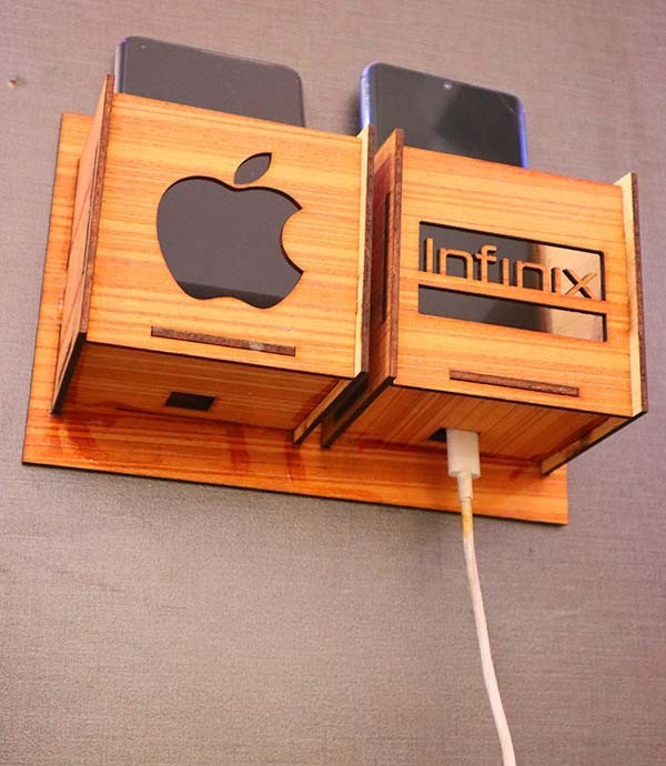 Wooden Mobile Charging Holder Wall Mounted Stand | Mobile & Charger Organizer Box | Universal Phone Charging Station for Home & Office | Wooden Wall Pocket for Smartphone & Accessories | Multipurpose Organizer for Home and Office Décor| Phone Storage Dock