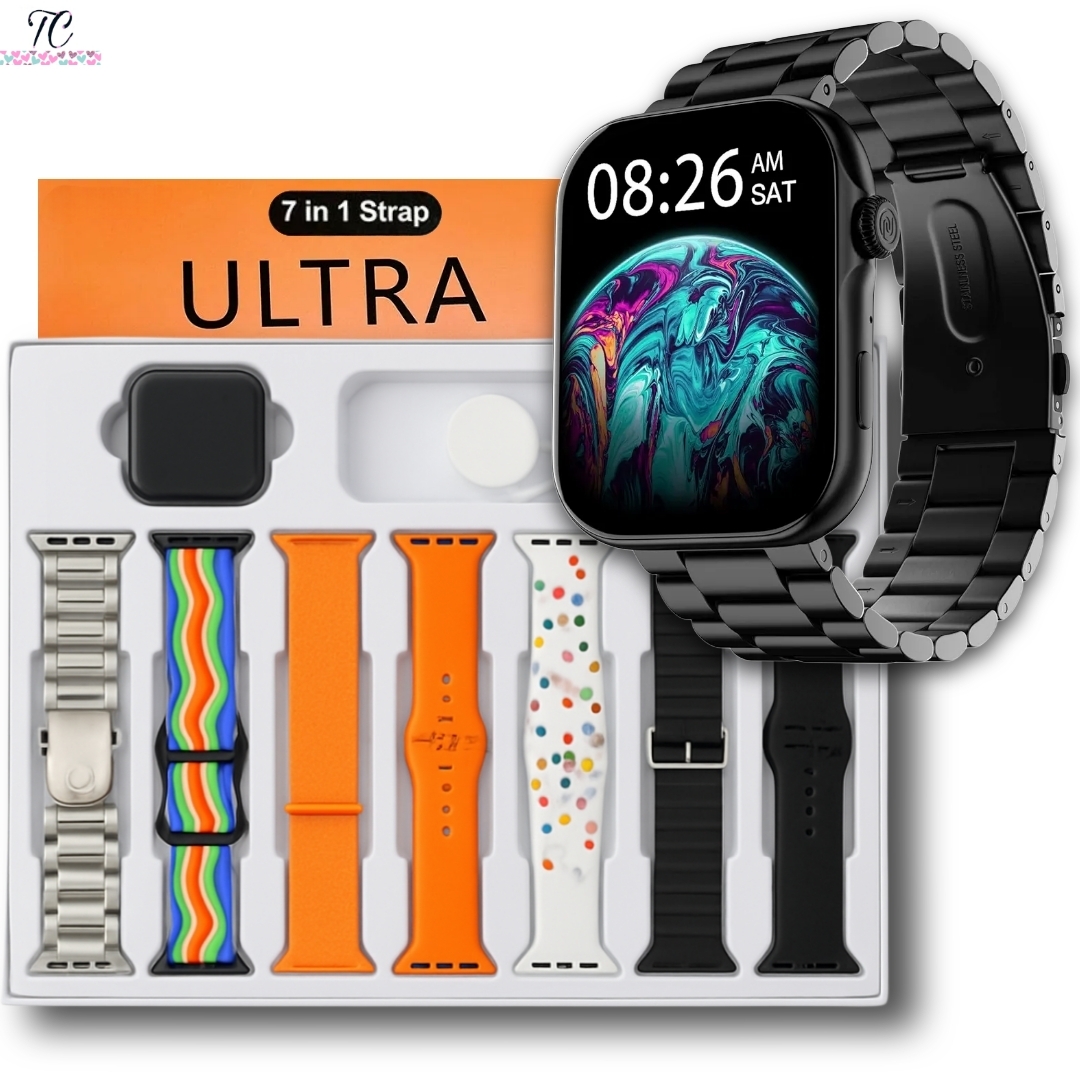 7 in 1 Smart Watch with Metal Chain | 7 Straps Smartwatch Ultra watch 8 for Gift - 7in1 Smart watch for Boys Girls |