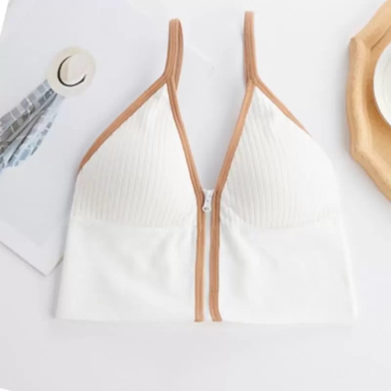 Women Seamless Sport Crop Top Underwear Front Zipper Removable Padded Bra