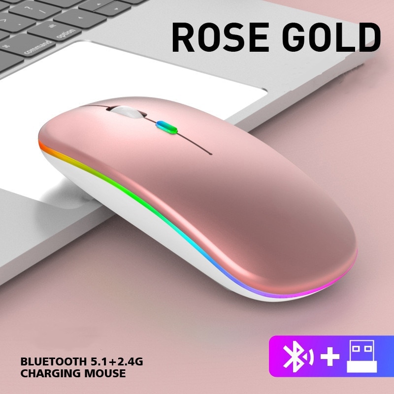 Type C Transparent Rechargeable Wireless Mouse Ultra Slim Gaming Mouse RGB Dual Mode 5.1 Bluetooth Mouse Rechargeable Battery Gaming RGB USB Wireless Optical Mouse With Silent Clicks 2.4G Backlit Mice Mouse For Pc Laptop, Computer, MacBook, iPad, Smart TV