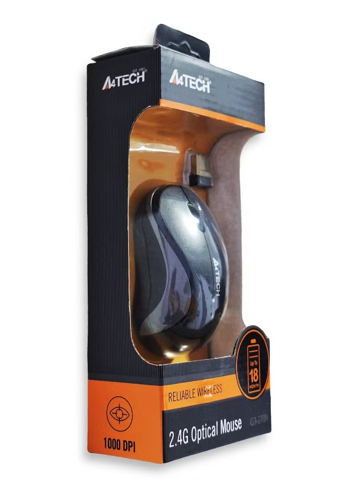 A4 Tech Mini Wireless Mouse for laptops G3-270 , 2.4GHz V-Track Mouse 1200 DPI , distance up to 10-15m , battery changes with energy-efficient engineering , optical