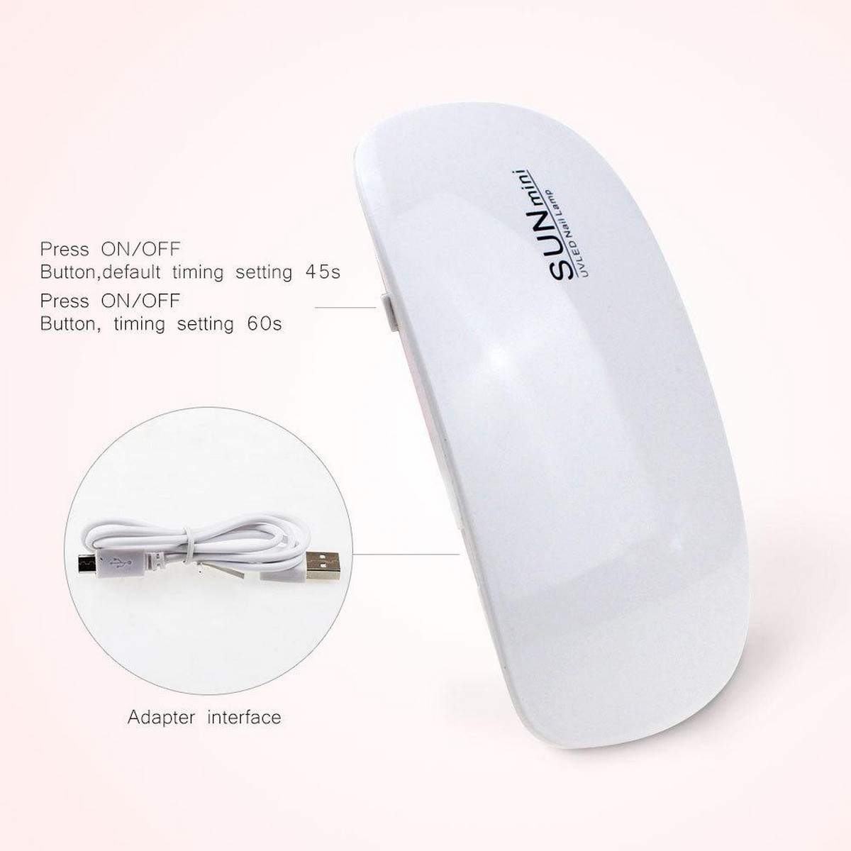 6W LED UV Nail Dryer Curing Lamp Light Portable for Gel Based Polishes Manicure/Pedicure 2 Timing Setting 45s/60s