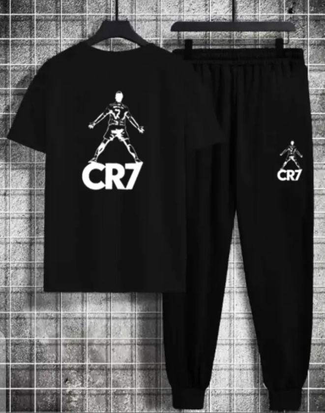 Cristiano Ronaldo Cotton Jersey Half Sleeves O Neck Short Sleeves Summer Round Neck Casual T Shirt & Trouser Sweat Pants Premium Track Suit For Men & Boys - Black White Yellow Colors T-Shirts Tracksuit