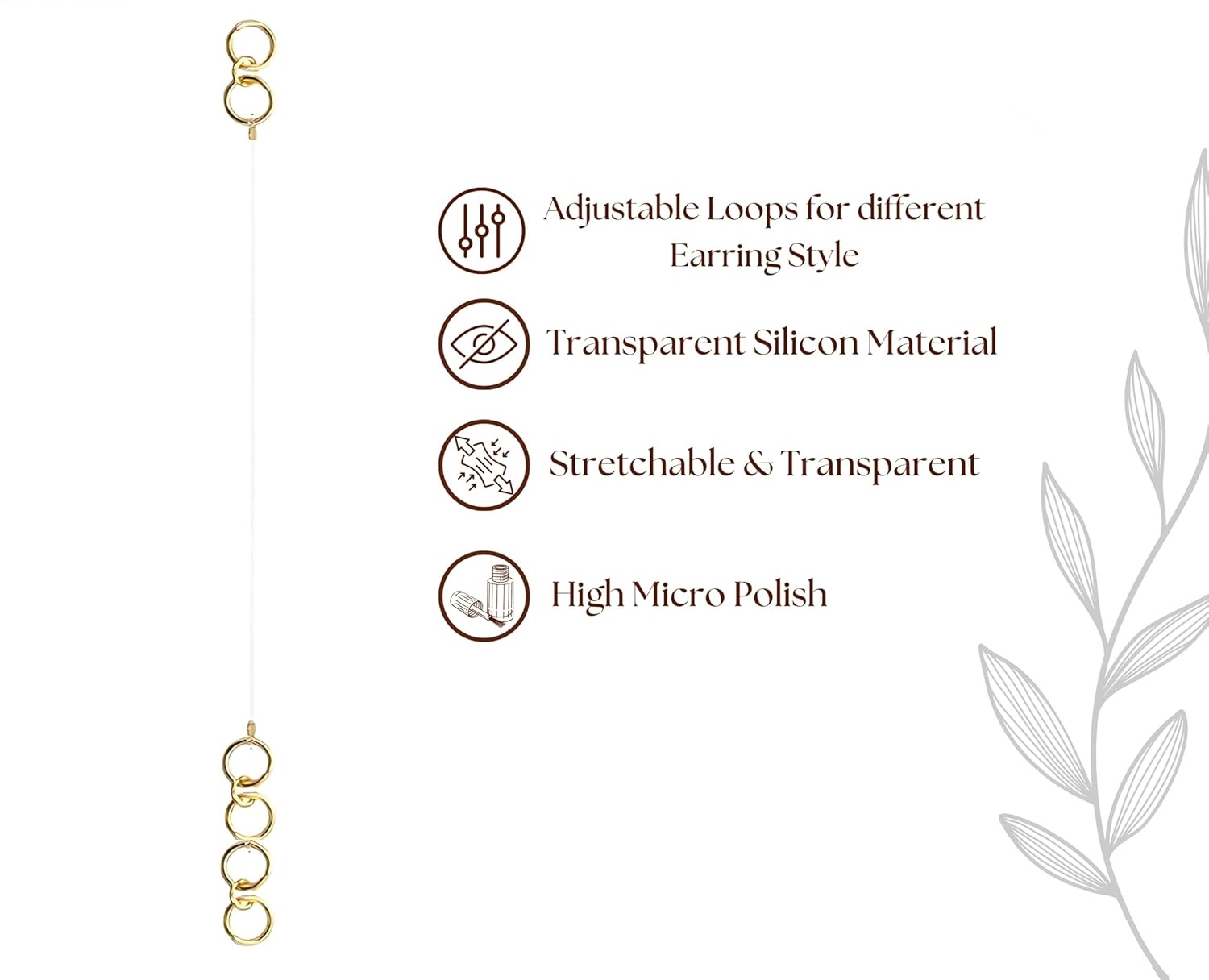 ear chains, Golden Transparent, Stretchable Ear Chain for Heavy Earrings – Ear Support for Women & Girls