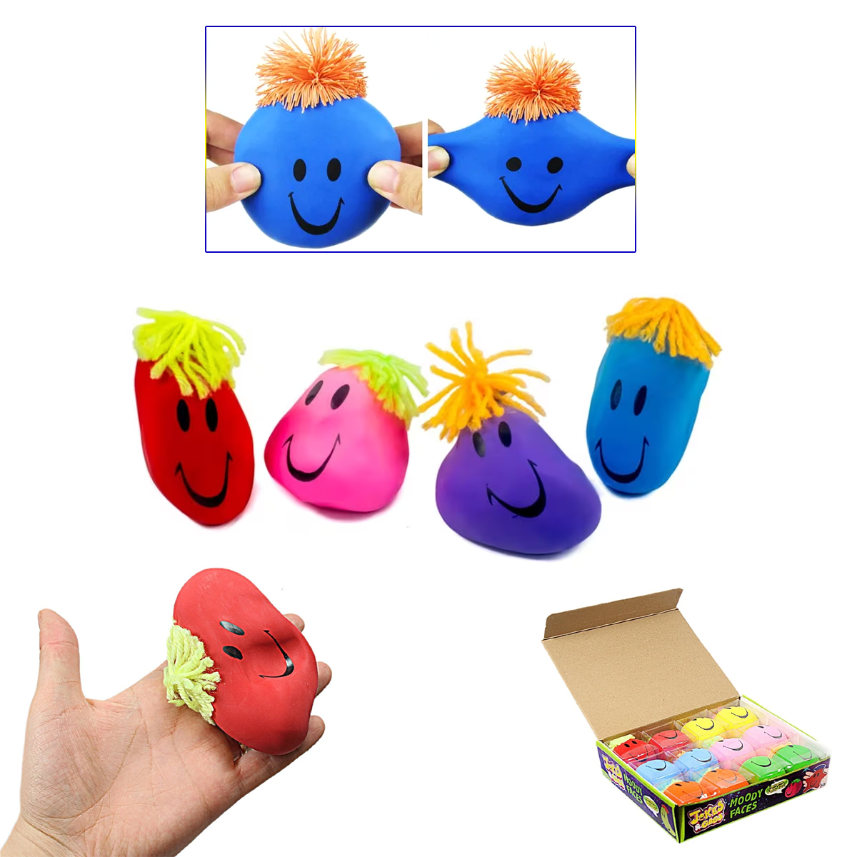 4 Pcs Set - Super Stretchy Moody Smiley Face Stress Less Flexible Squishy Stretchy Ball - Stress Release Squeeze - Stress & Pressure Relief Magic Ball - Converted Different Shape Like Slim Clay and Dough Toys For Kids Boys Girls Toy