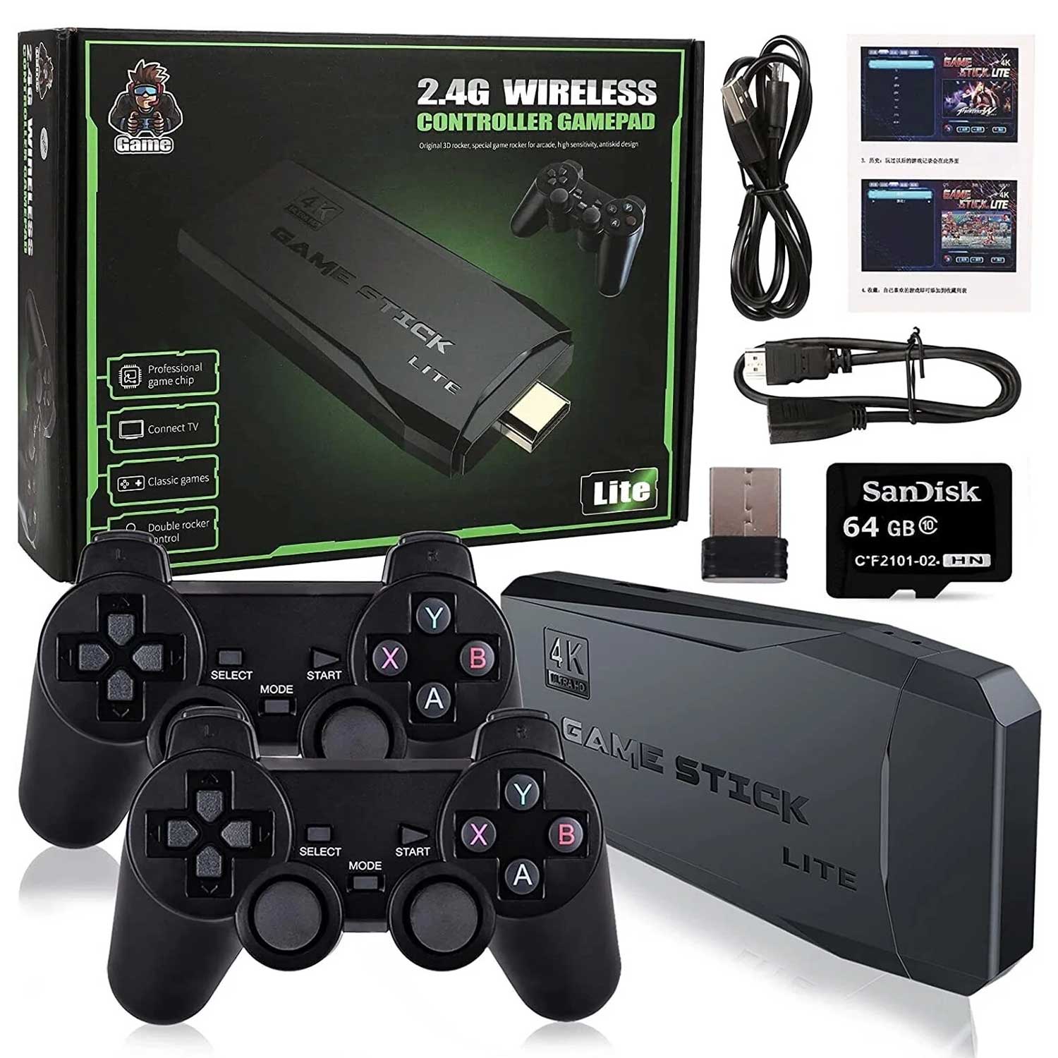 M8 Retro Game Console with 20,000+ Built-in Games (Tekken 3 Included), 64GB 4K HD TV Video Game Stick, Dual Wireless Controllers, Rockchip RK3032, Firmware M8G-V8.0, 256MB RAM, 128MB ROM