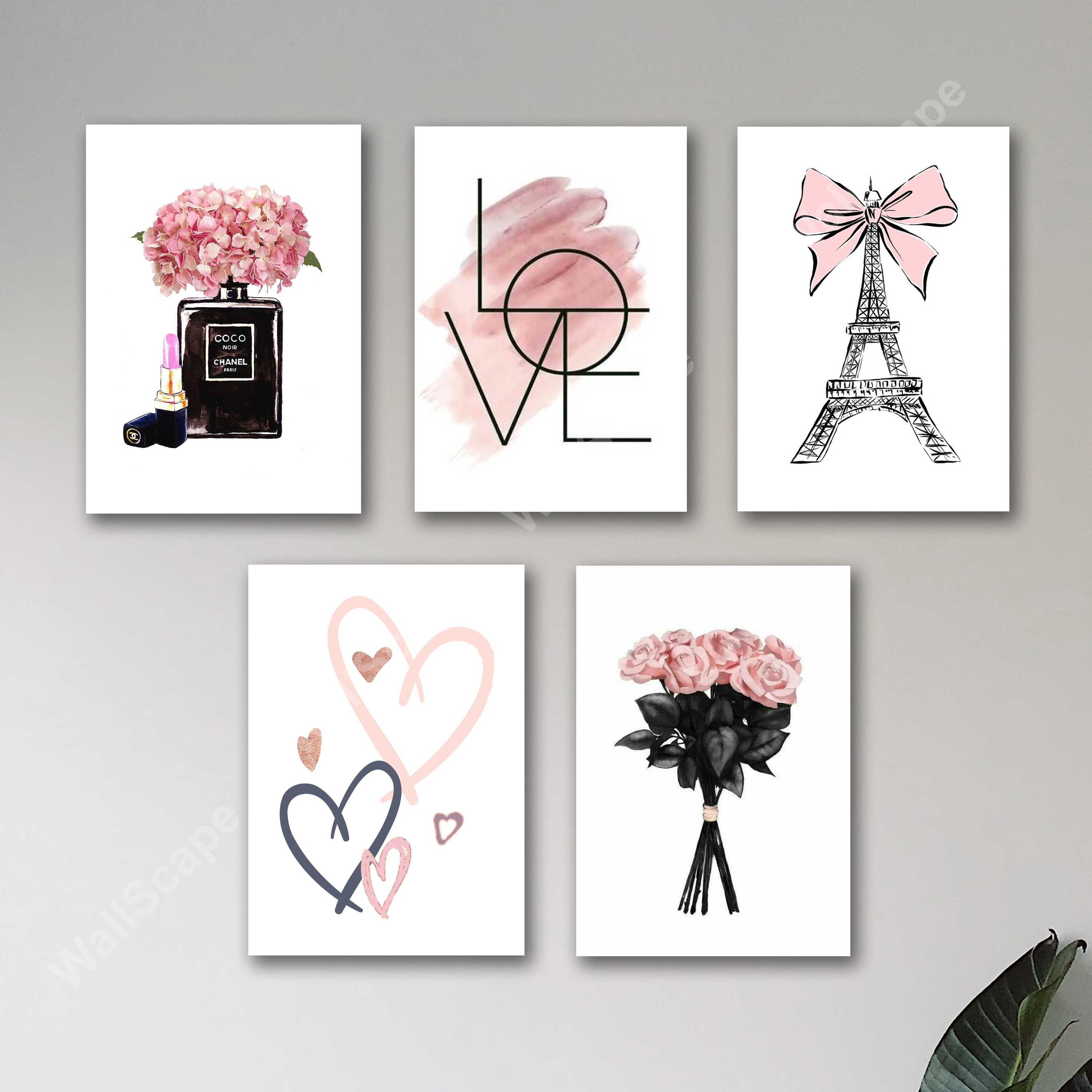 set of 5 make up themed girls fashion room decore wall art wooden sticky Phototile frames