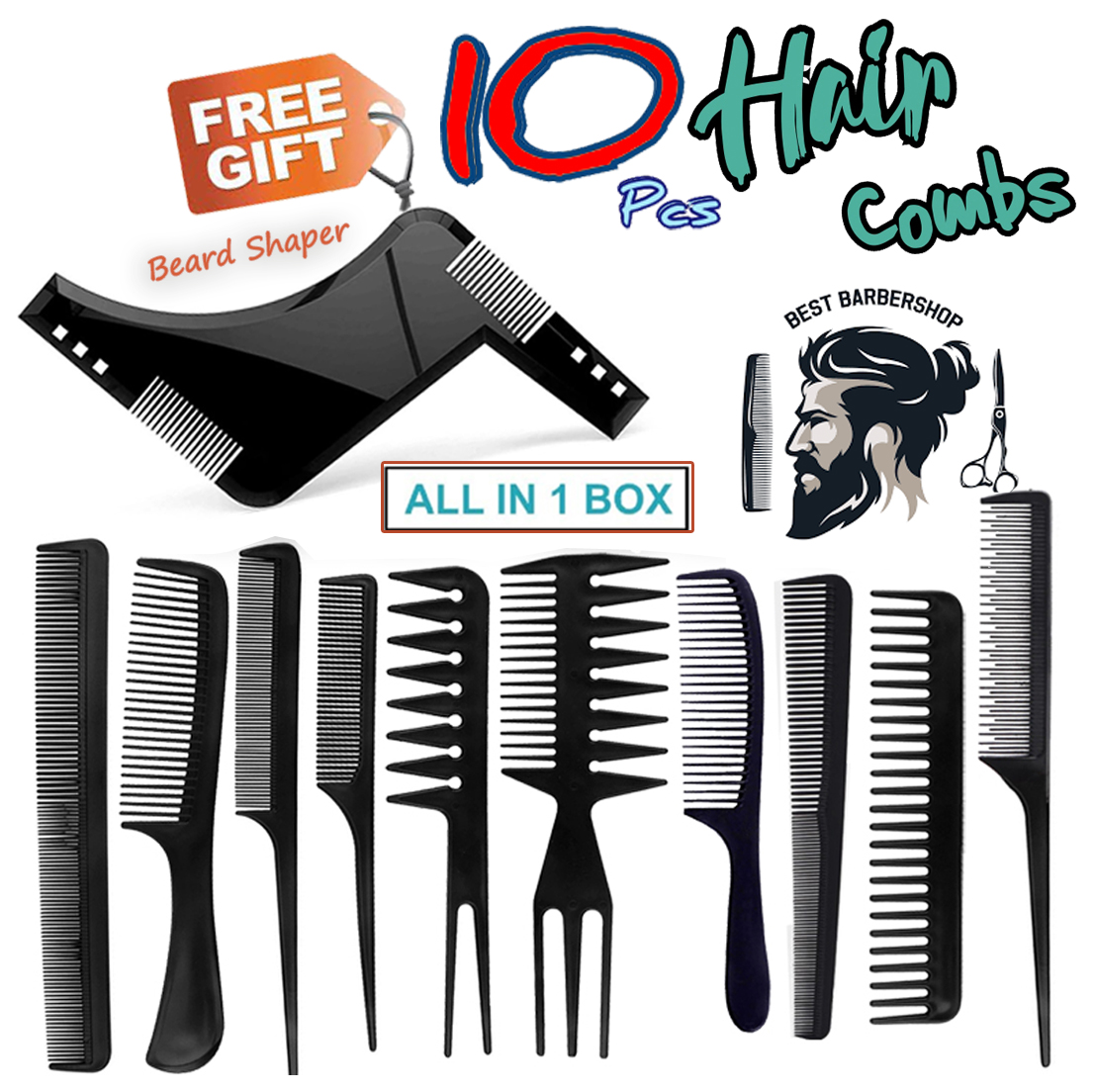 10Pcs Professional Hairdressing Combs Set Curly Multifunctional Hair Design Styling Tool Set Combs Anti-Static Salon Barber Hair Combs Set