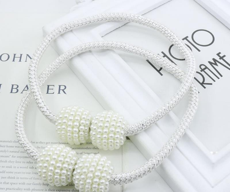 2 PCS Magnetic Pearl Curtain Buckle Magnetic Curtain Tiebacks Convenient Drape Tie European Style Decorative Weave Rope Curtain Rings & Buckles Holder for Window Sheer Blackout Draperies, Braided Straps Ball Buckles,  Parday