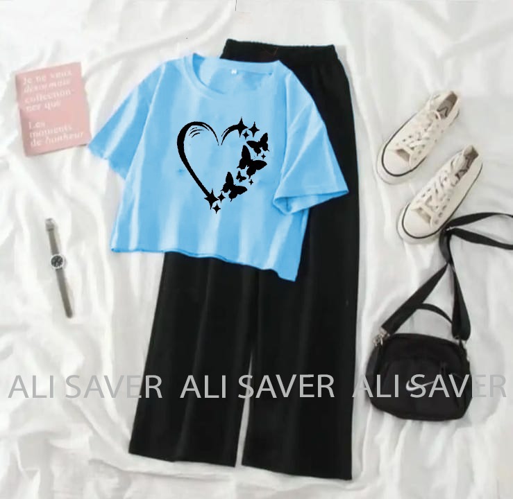 Summer Printed Crop Top & Flapper Sleepwear Set for Women
