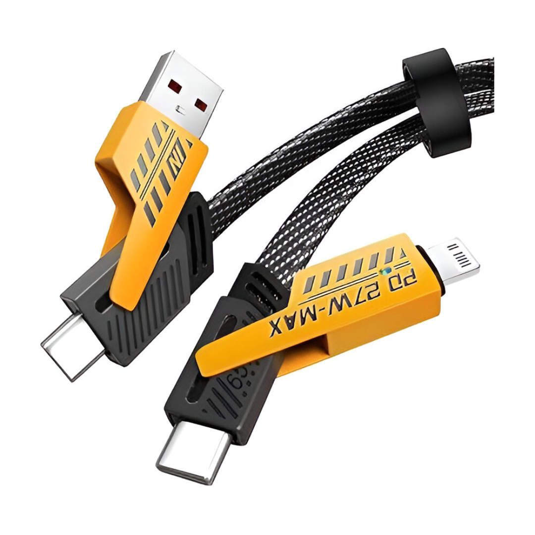 65W Mech Data Cable | 4-in-1 Fast Charging Cable | Type-C to Type-C / Type-C to Lightning PD27W | Durable Nylon Braided