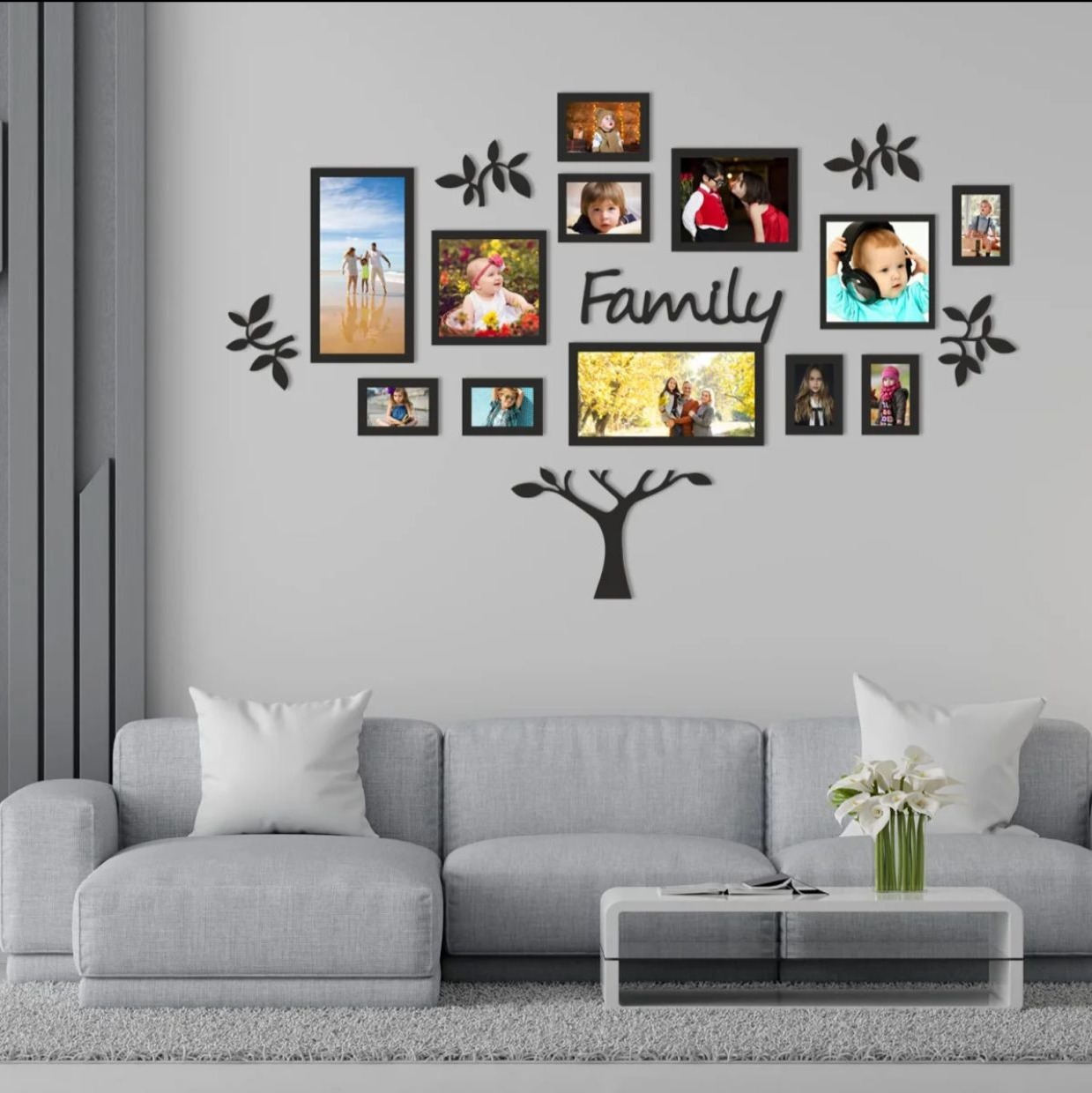Big Family Tree 3D Wooden Photo Frame Wall Art with 13 Removable Frames, 36 x 36 Inches, Modern Acrylic Finish, Durable and Reusable Home Decor