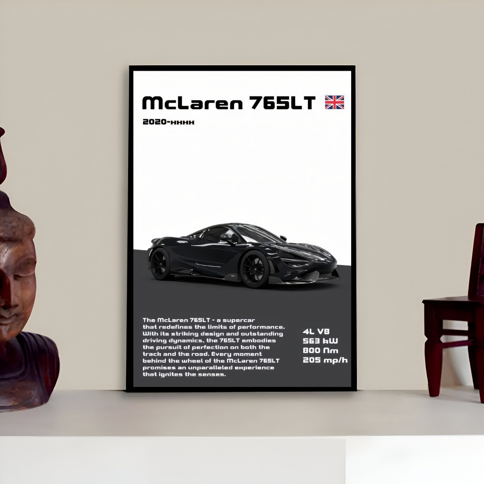 McLaren 765LT Picture Frame Supercar Showcase Digital Printed Wall Decoration
