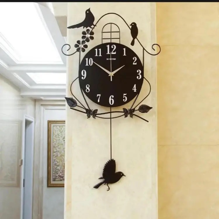 Bird Cage Wall Clock European Modern Wall Hanging Wooden Clock Crafts Decoration Home Living room Mute Luminous Quartz Wall Clocks Mural Ornaments beautyfull