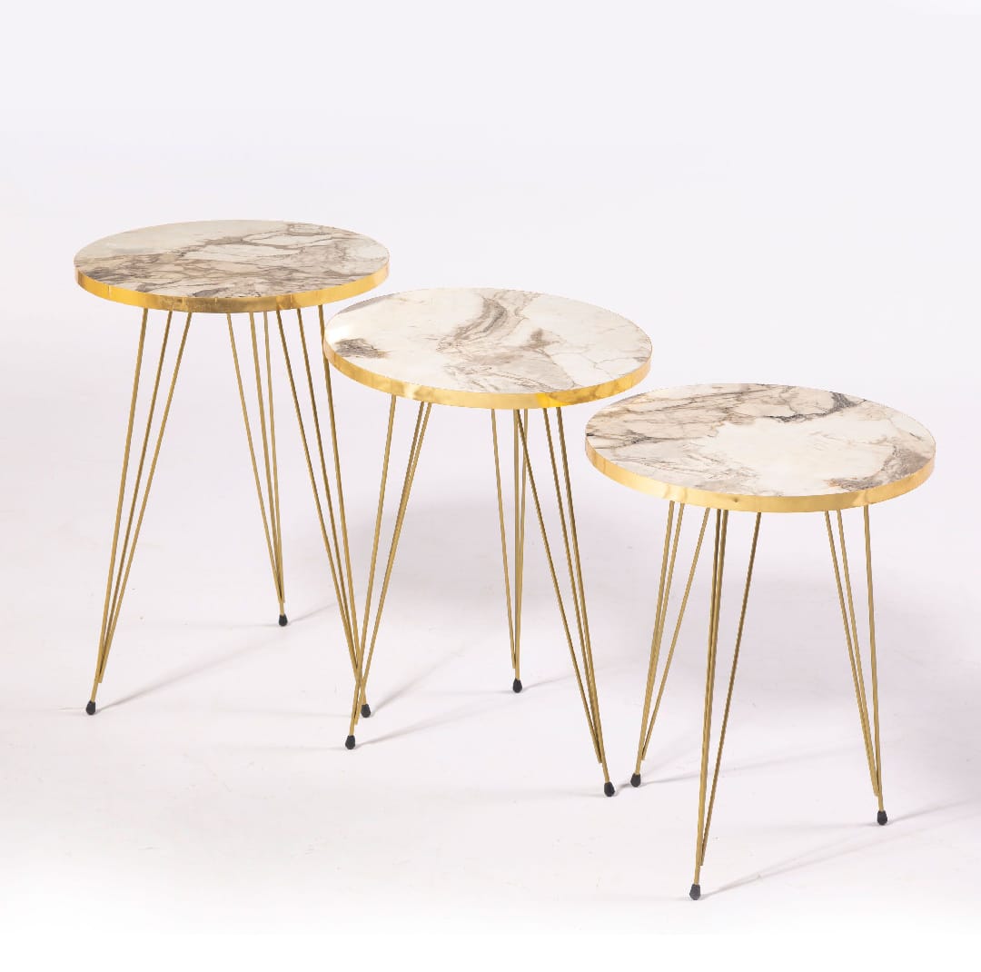 MDF Wood Daisy Nesting Table With Metal Stand - Set of 3 Round table Table - Decoration coffee table - Daisy coffee table - dining table Nesting table set - Side Table Coffee Table - Also Best For Decor - 1 Pc  2 pc  Set Of 3 Coffee Tables - Side Tables