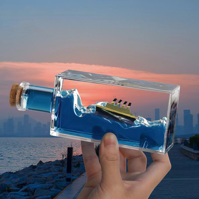 New Cruise Ship Fluid Drift Bottle With Unsinkable Boat in a Box For Cars, Home And Office (Bottle Shape)