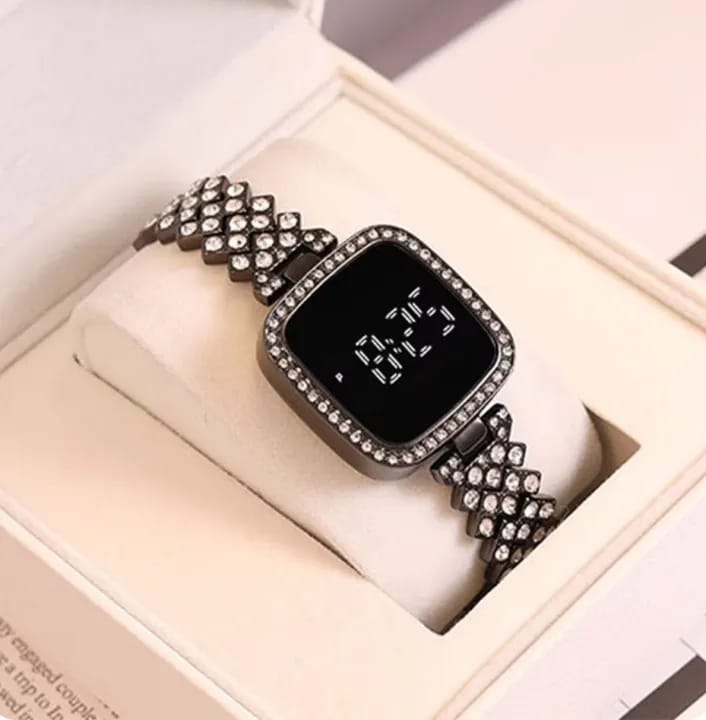 Full Diamond Touch Screen LED Watch Steel Chain with Diamonds Ladies Watches for Female Women Girls